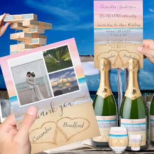 Invitation Plage de coucher de soleil rose violet Mariage 2 C