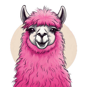 Badge Carré 5 Cm Pink Joyeux Lama souriant