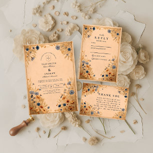 Save The Date Mariage Champêtre Bleu Bleuet Rustique