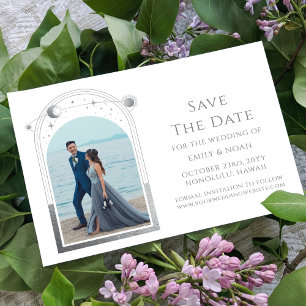 Save The Date Photo de mariage céleste argent blanc mystique