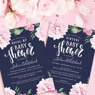 Invitation Baby shower aquatique Drive By Rose Floral Navy