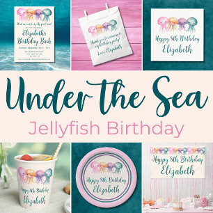 Sticker Carré Cute méduse sous la mer Anniversaire Merci