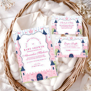 Invitation Jolie Baby Shower Château Princesse Rose