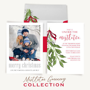 Invitation Fête de Noël Mistletoe Green Foliage