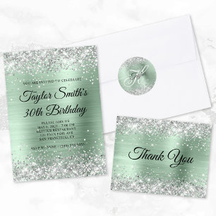 Sticker Rond Glittery Argent Pale Mint Poil 40e anniversaire