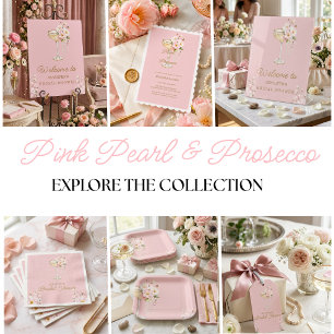Panneau de bienvenue Perles roses et Prosecco