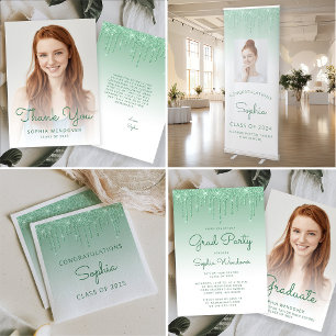 Invitation 2025 Glam Green Parties scintillant Drip Photo Gra