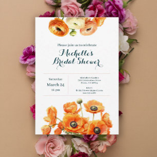 Invitation Fête de mariage Floral Blanc Orange Rustique Jardi