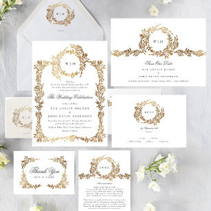 Invitation Monogram Crest classique Mariage élégant