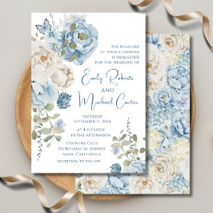 Invitation Mariage floral romantique bleu Dusty