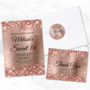 Poster Rose Gold Parties scintillant et Foil 16e annivers