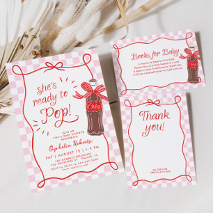 Carte De Remerciements Baby Shower Fille Rétro à Carreaux Roses et Rouges