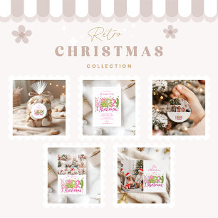 Cartes Pour Fêtes Annuelles 3 Photo Pink Green Bow Tree Joyeux Noël