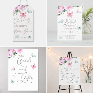 Sticker Carré Baby shower de fleurs de papillon mignonne