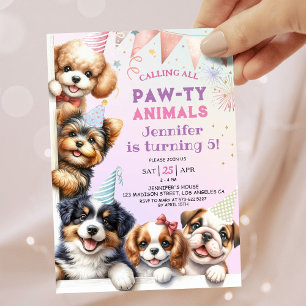 Girls Puppy Lets Pawty 5e anniversaire Invitation