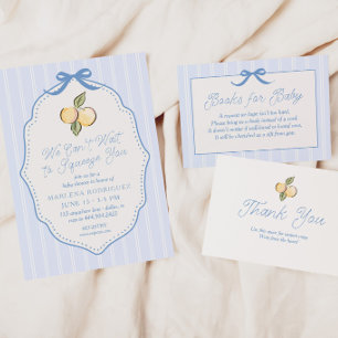 Carte De Remerciements Livres à rayures bleues vintage pour bébé Shower d