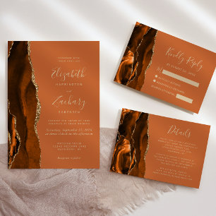 Carte RSVP Burnt Orange Agate Gold Wedding