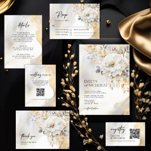 Invitation Marbre Pierre or gris or Mariage Floral