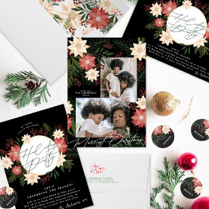 Sticker Rond Elégante Poinsettia Joyeuse Aquarelle de Noël