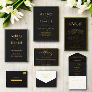 Save The Date Elégant Luxe Noir Et Or Minimal Mariage