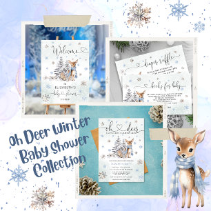 Invitation Bleu Petit Fléau de neige Hiver Bois Cerf Bébé