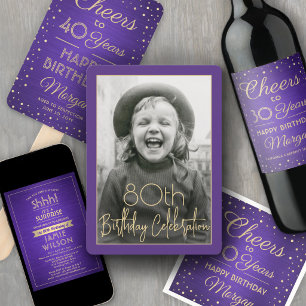 Invitation Fête d'anniversaire surprise Élégant violet et or