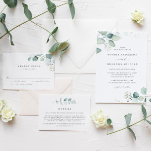 Invitation En Aluminium Boho Aquarelle Eucalyptus Feuille Mariage vert