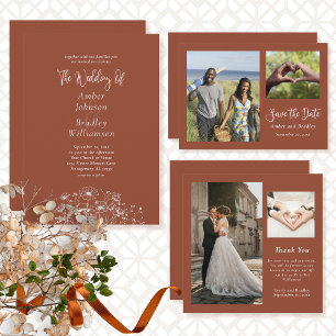 Invitation Terracotta Minimaliste Boho QR Code Photo Mariage