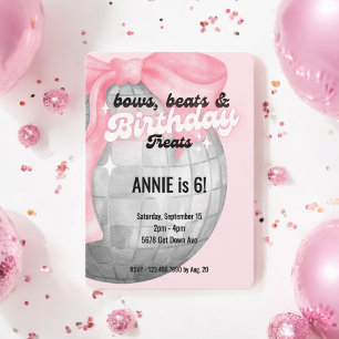 Invitation Watercolor Pink Bow Silver Disco Ball Anniversaire