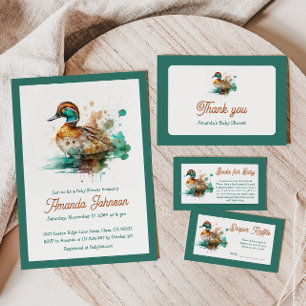 Invitation Elégant Baby shower de canard de mer vert encadré