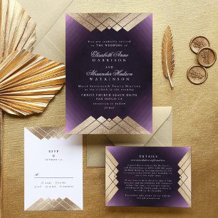 Menu Géométrique White Purple Gold Gatsby Mariage