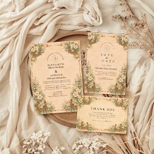 Save The Date Mariage Floral en Forme de Fer à Cheval du Désert 