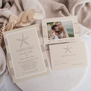 Cartons Réponse Mariage Neutre Beige Starfish Beach
