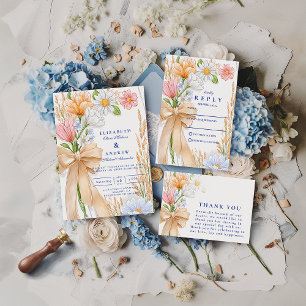 Save The Date Mariage Floral au Ruban Bleu Clair