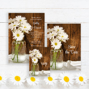 Mason Jar et Daisies Mariage campagnard carte RSVP
