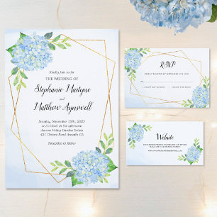 Invitation Mariage géométrique moderne Blue Hydrangea