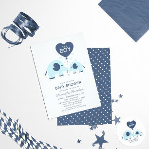 Elephant Baby Boy Shower Invitation & Conseils Car