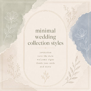 Invitation Mariage minimaliste botanique bleu sauge 