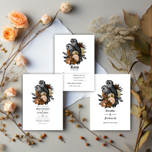 Invitation Code QR du Mariage gothique des Chouettes en ambre