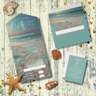 Invitation Tout En Un Sea Glass Seahorse Beach Mariage