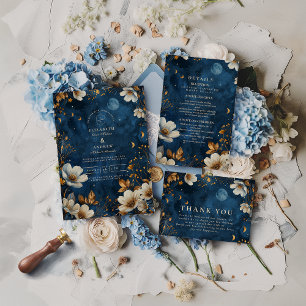 Carte De Remerciements Mariage Floral de Minuit Céleste