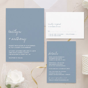 Invitation Script moderne Dusty bleu minimaliste Mariage