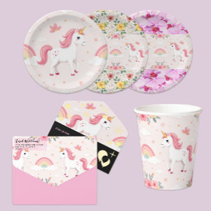 Assiettes En Carton Plaques de licorne, Arcs-en-ciel, Fleurs, Fête