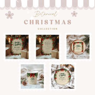 Cartes Pour Fêtes Annuelles Fête de Noël Rustique Poinsettia Pine