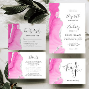 Invitation Mariage d'âge moderne rose argent