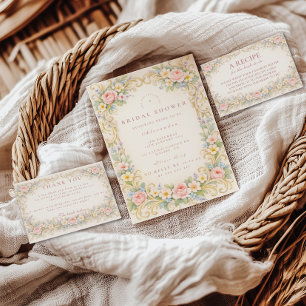 Invitation Fête de mariage baroque en or floral rose pâle