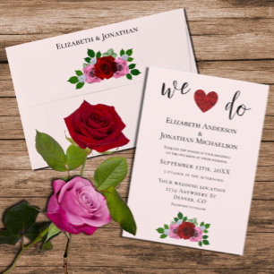 Invitation Mariage de roses rouges et roses