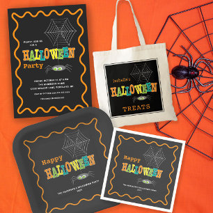 Invitation Halloween Party mignonne Spider Colorée Typographi