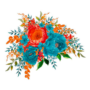Invitation Turquoise Orange Botanique Florals Mariage or