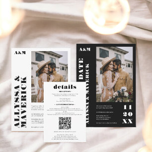 Vet lettertype bruiloft details Qr code modern wit Informatiekaartje